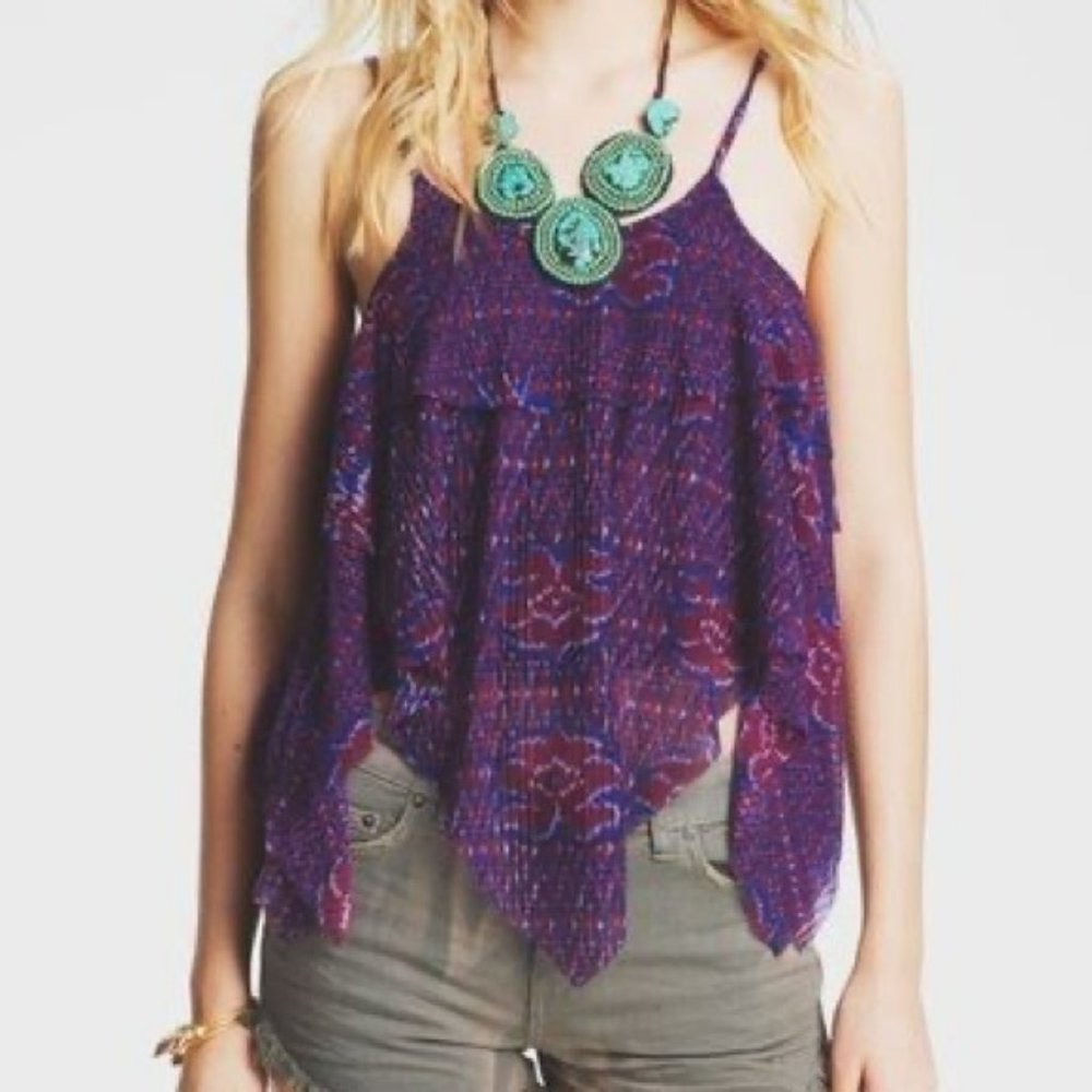 Free People Tank S Dew Drop Handkerchief Hem Purple/Blue